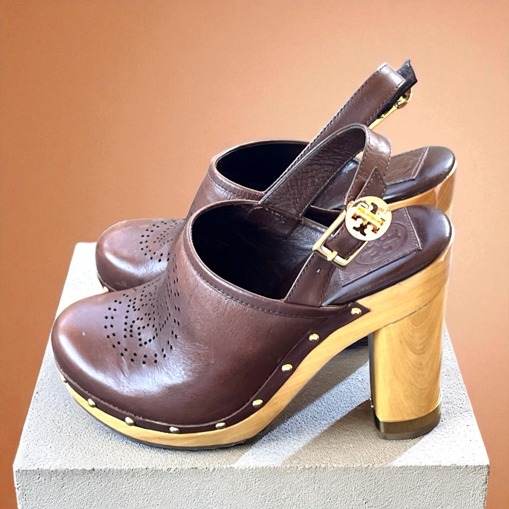 Tory Burch Brayden Leather Logo Slingback Clogs Heels from Saks Fifth Avenue